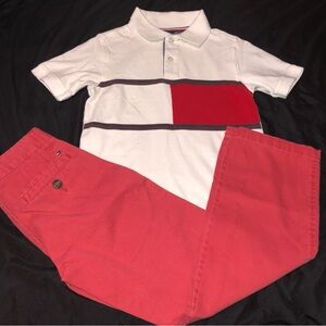 Tommy Hilfiger Kids Polo in White and Red with Matching Red Pants Outfit